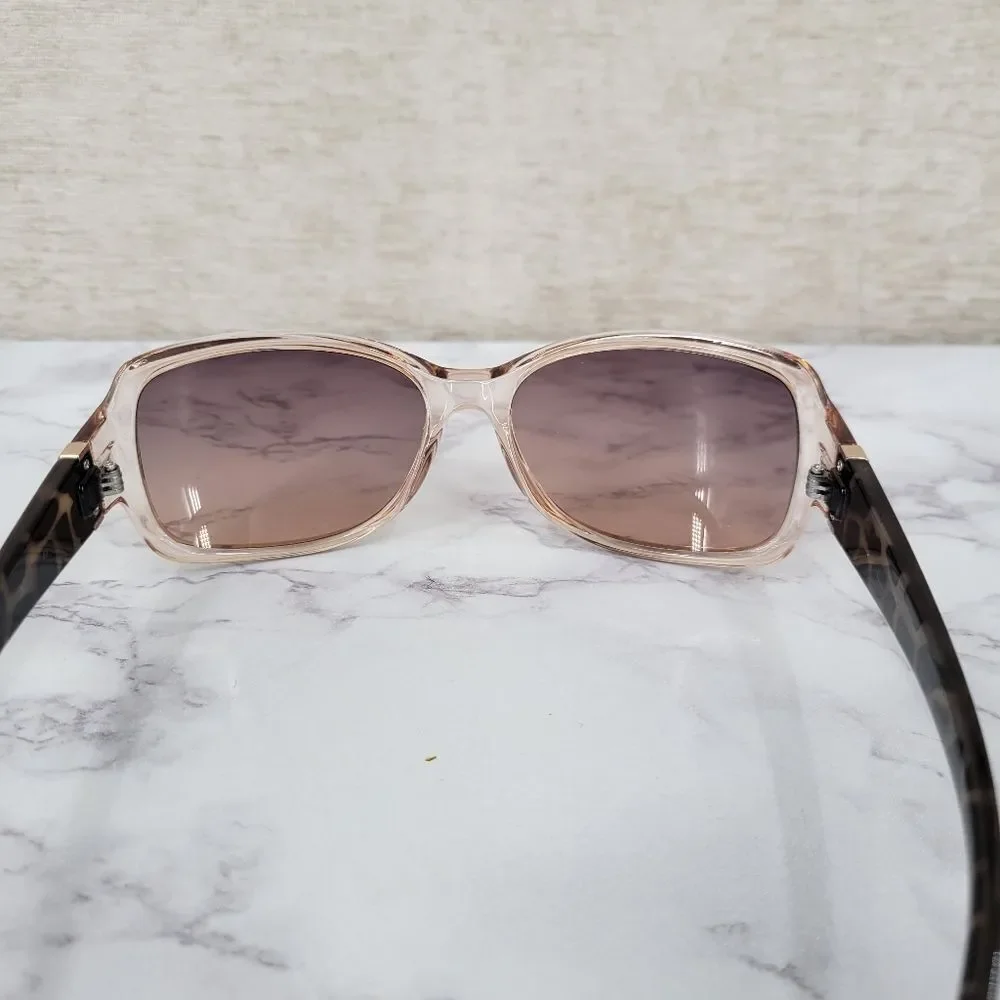 Oscar De La Renta Clear Peachy Pink Frame Sunglasses with Tortoise Arms